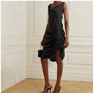 ORSEUND IRIS Ruched Satin Dress Black Size Small